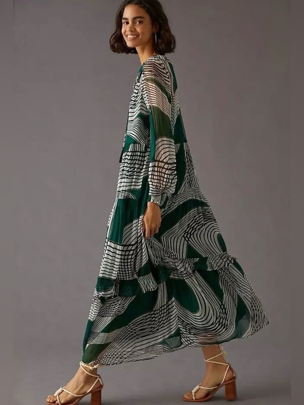 Anthropologie Marais Printed Chiffon Maxi Dress sma green abstract tuckernuck co